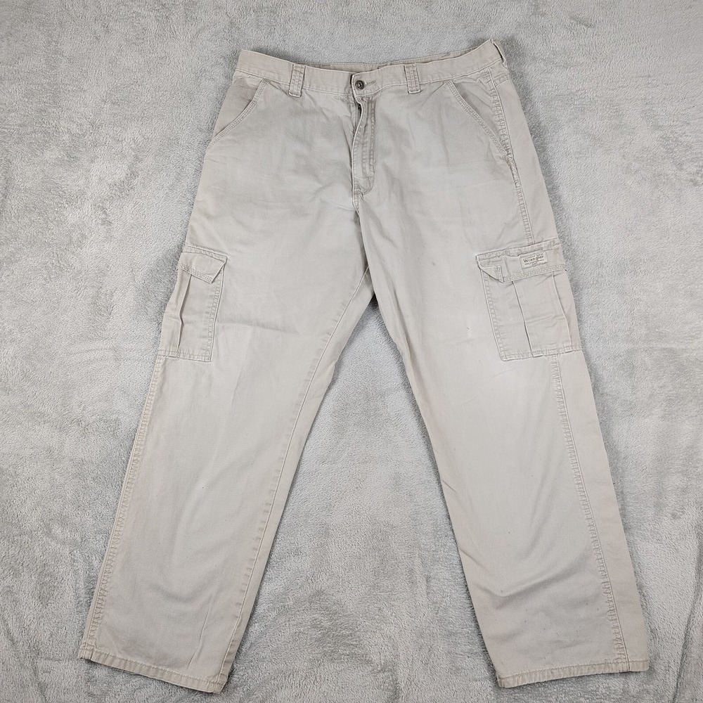 Wrangler Authentic Issue Mens‎ Khaki Tan Work Pants Cargo 38X32 Stains*